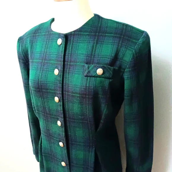 Vintage Miss Dorby tartan knit, button front, structured midi dress. Size 10. - Picture 4 of 12